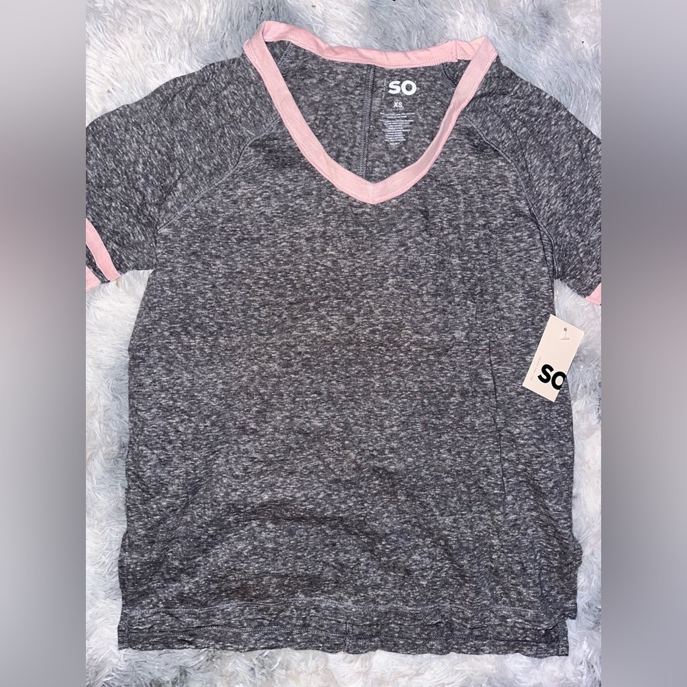 Kohl's SO Gray Heather V-Neck Tee with Pink Trim - NWT XS